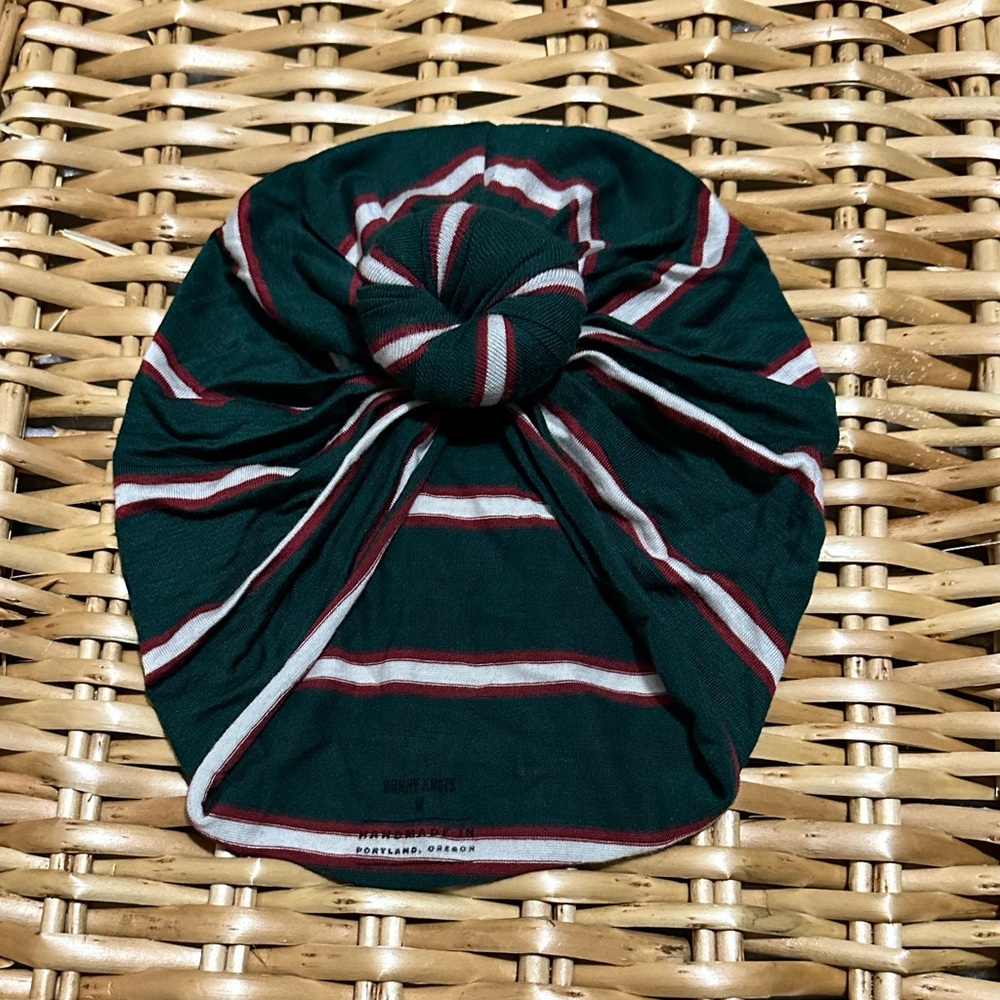 BUNNY KNOTS TURBAN: green with red and white stripes